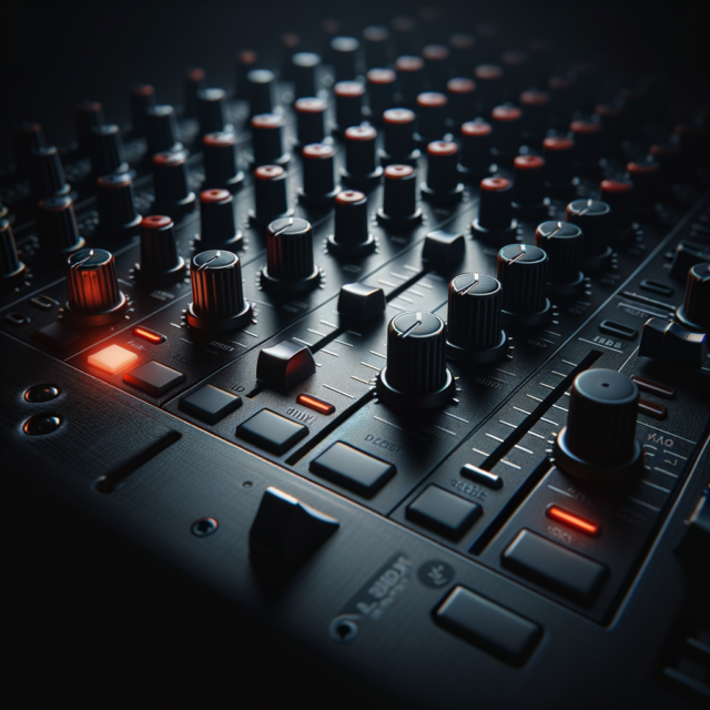Close-up of DJ mixer controls in dramatic dark lighting representing pure musical curation