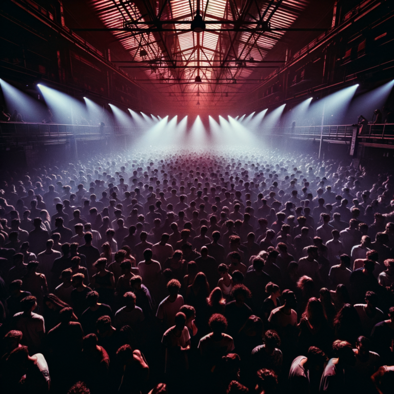 Aerial view of a packed dancefloor representing radical inclusivity in dark music culture