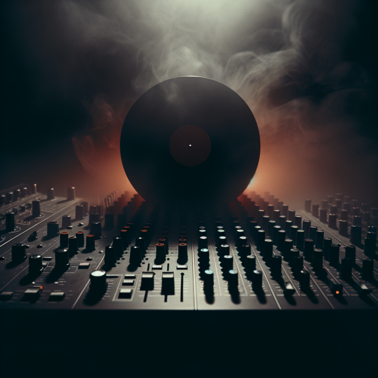 Dark abstract music equipment in red and black tones