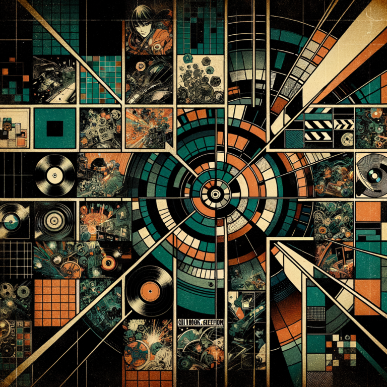 Abstract dark art representing cultural curation across entertainment media