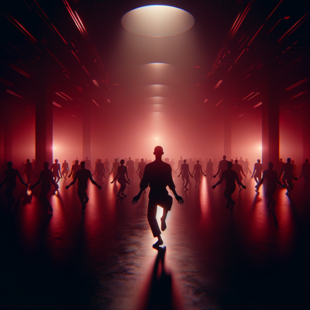 Dark abstract rave atmosphere with red and black tones