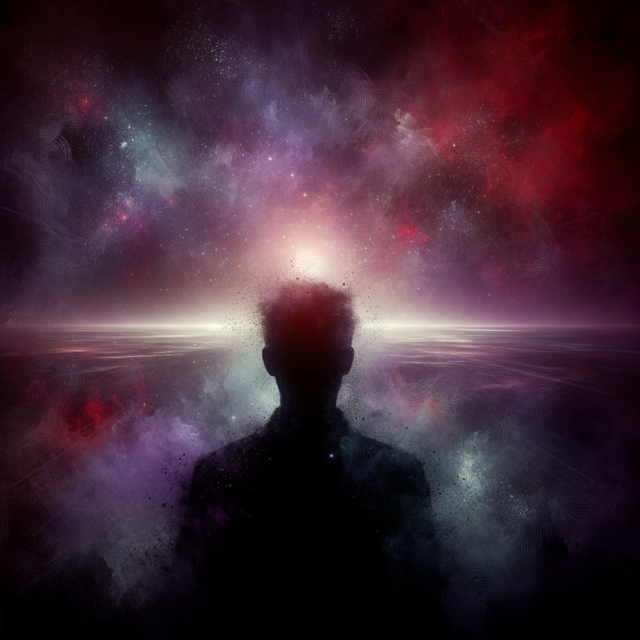 Dark silhouette facing the void - grief and music intertwined