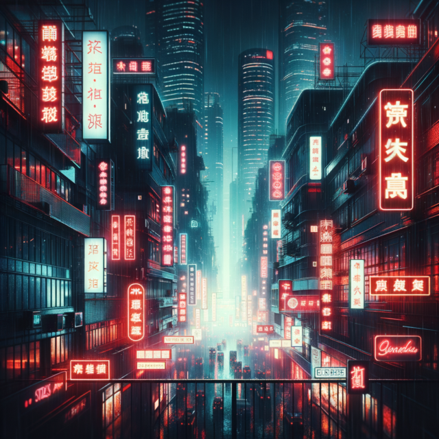 Overlapping neon reflections creating an omnipresent urban nightscape