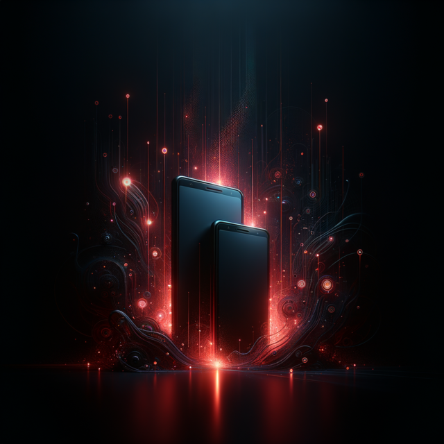 Abstract dark visualization of SMS data streams in red and black