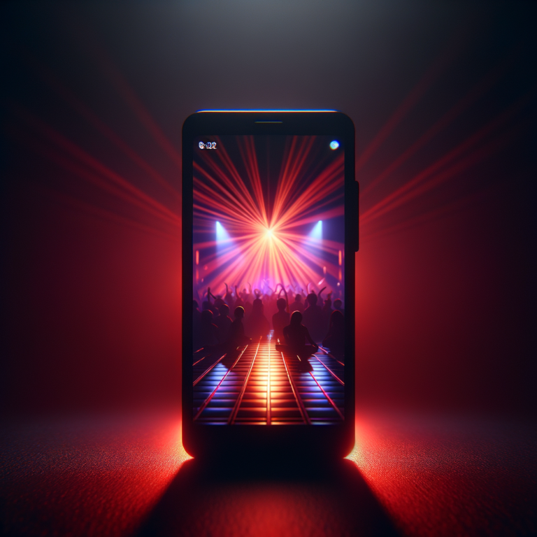 Smartphone displaying a vertical nightclub ad in darkness