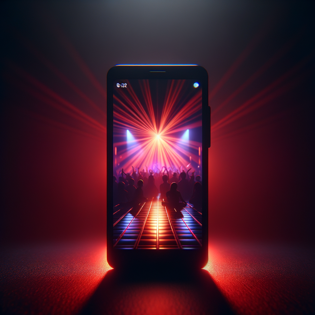 Smartphone displaying a vertical nightclub ad in darkness