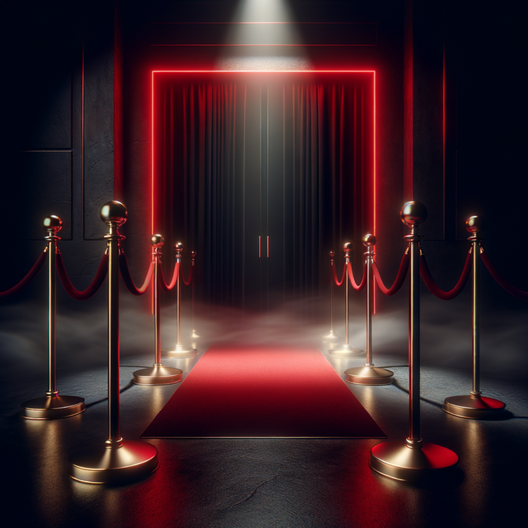 Velvet rope barrier with red light casting shadows symbolizing selective access