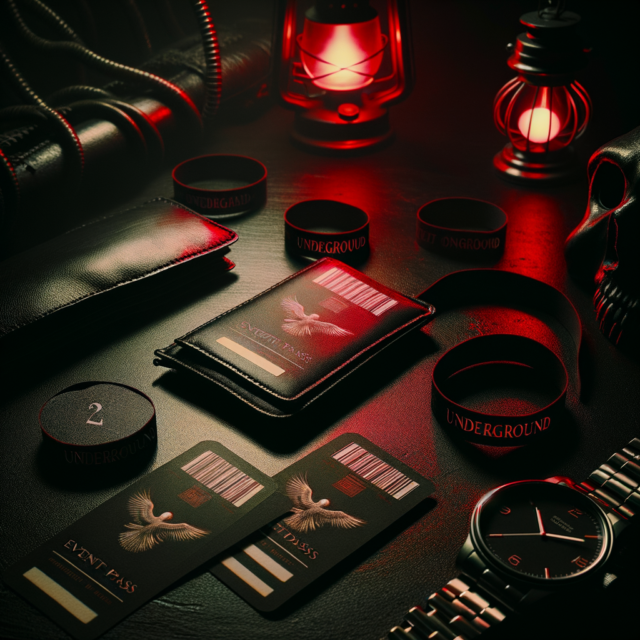 Event tickets and wristbands with dramatic lighting