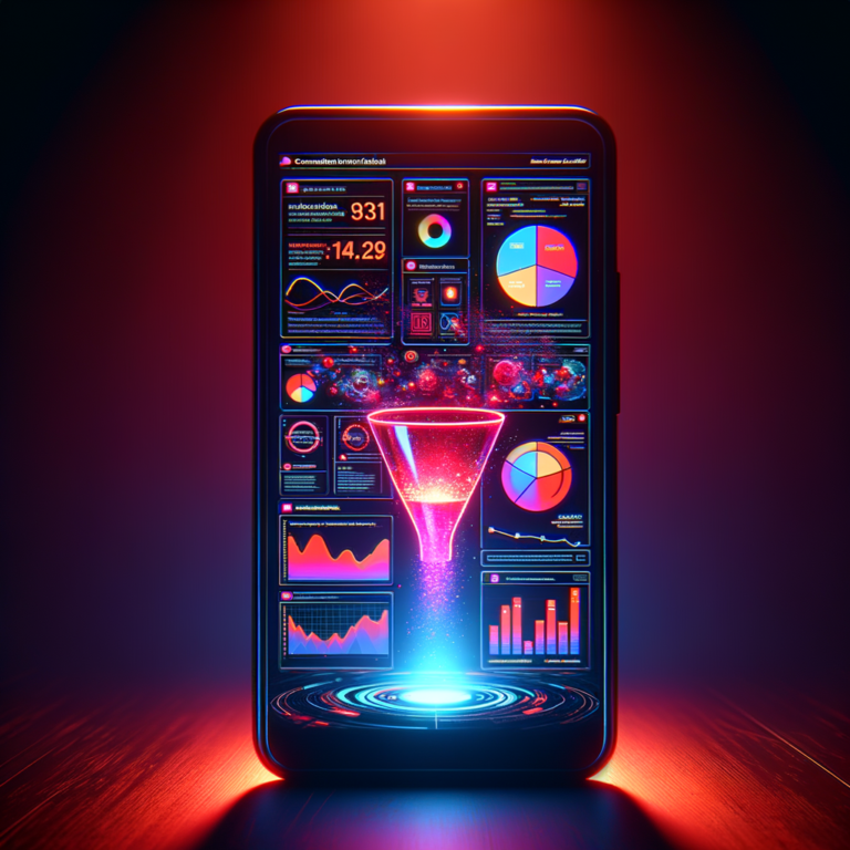 Analytics dashboard glowing red in the dark symbolizing advertising power