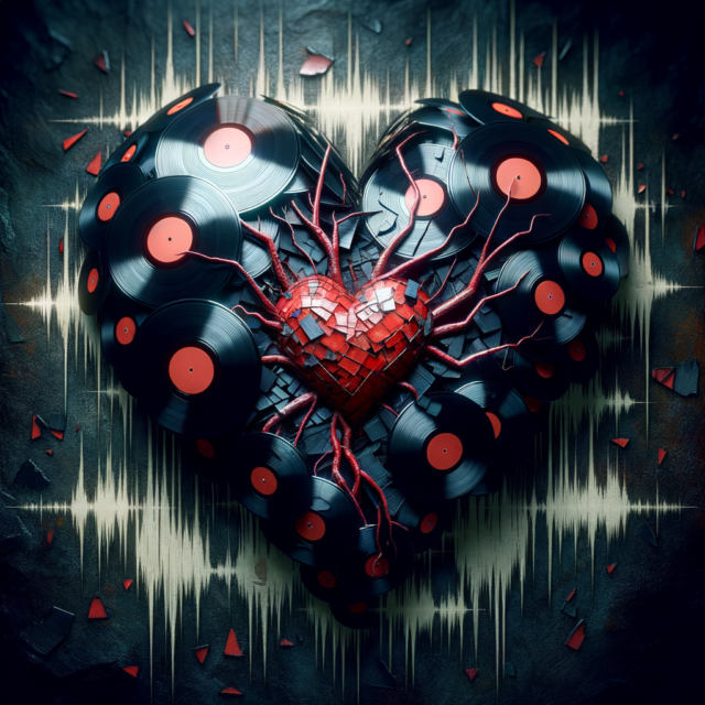 Heart made of vinyl records representing music as character