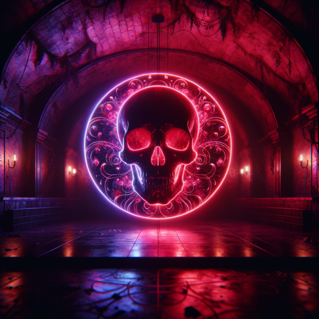 Gothic neon light in underground dark culture venue