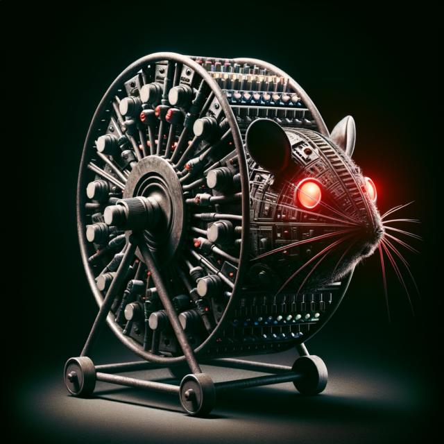 Abstract hamster wheel made of DJ equipment