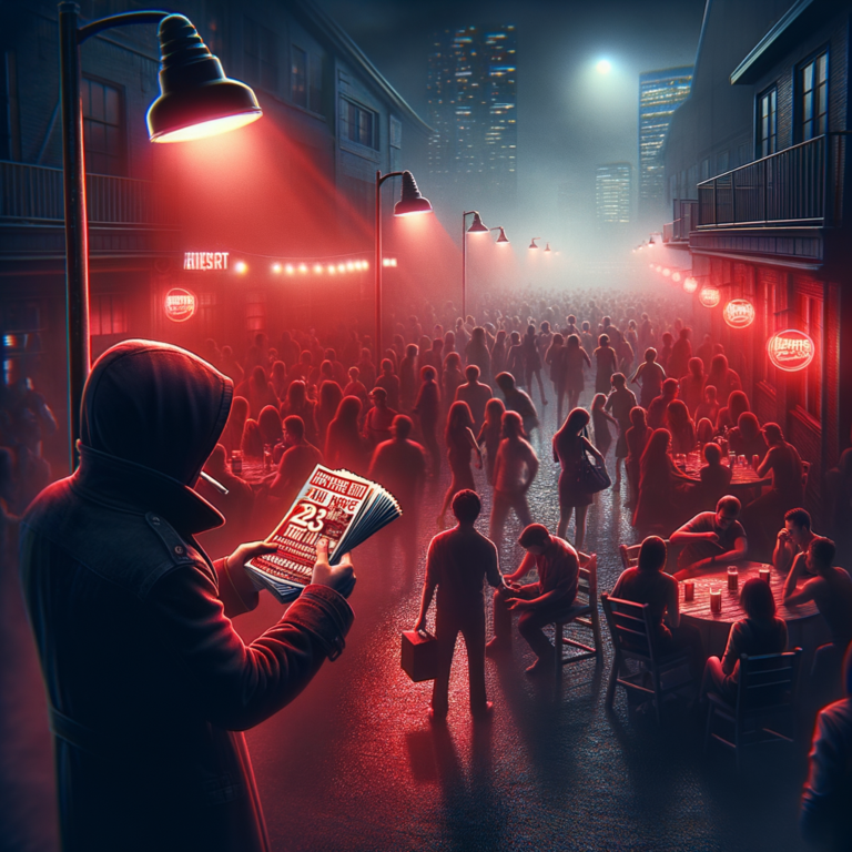 Nightlife scene outside a competing venue at night