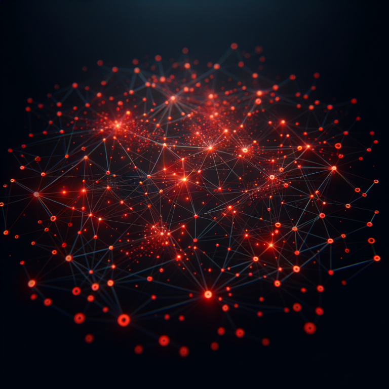 Abstract dark network with red glowing connected nodes