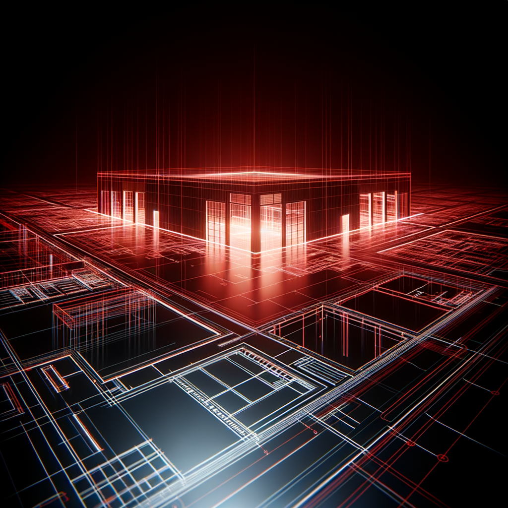 Abstract dark venue blueprint in red