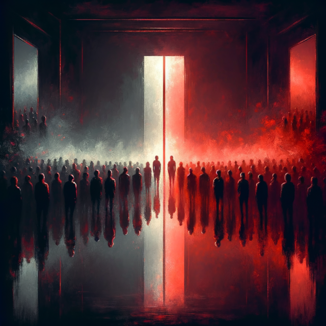 Mirror reflecting duality of isolation and crowd, fame paradox concept