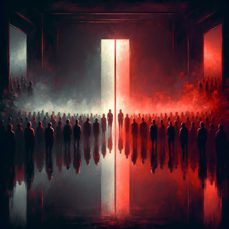 Mirror reflecting duality of isolation and crowd, fame paradox concept