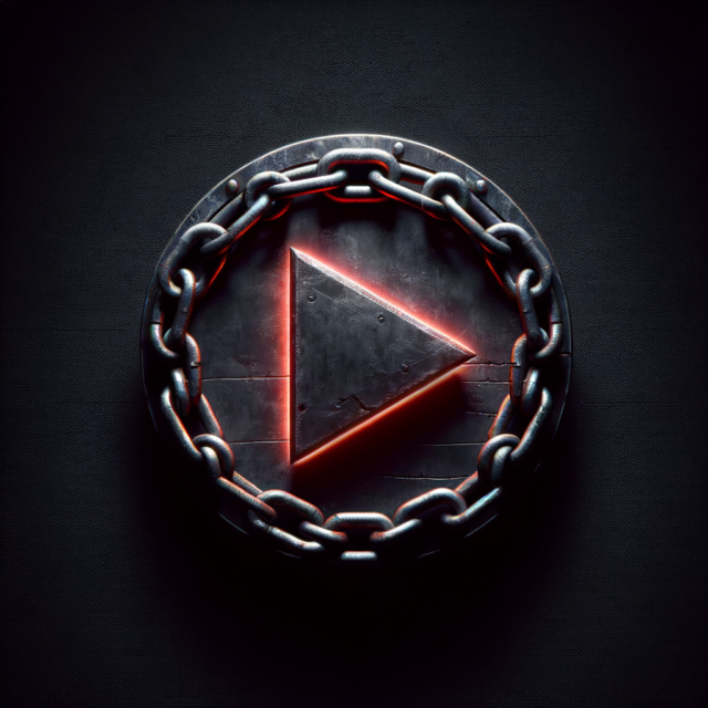 Dark iron play button representing power philosophy