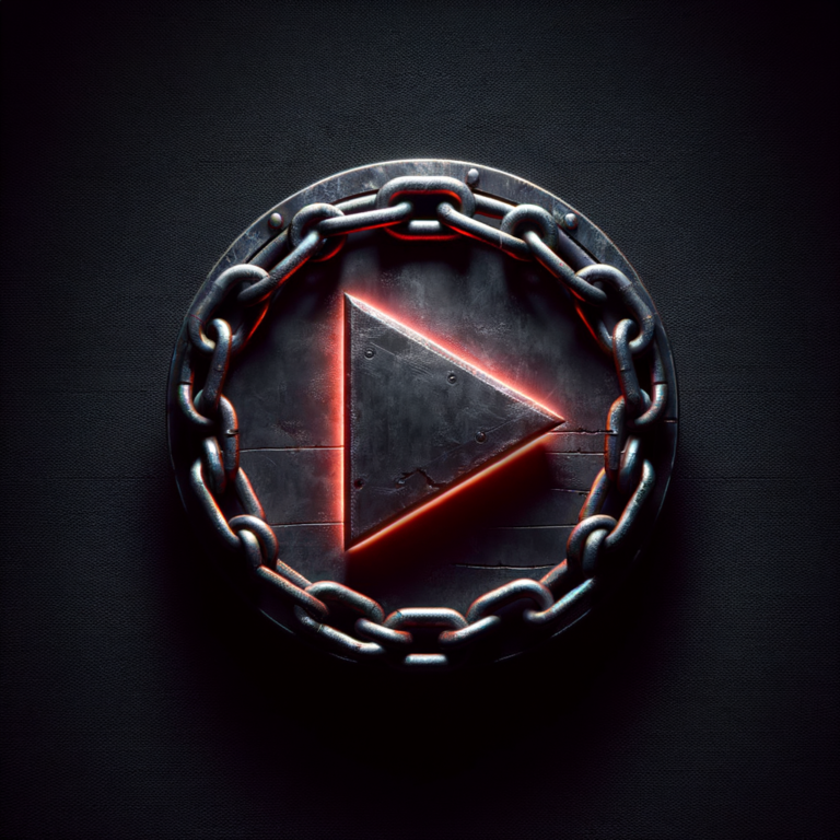 Dark iron play button representing power philosophy