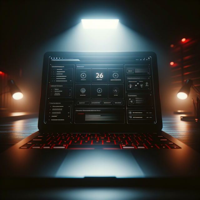 Laptop showing WordPress dashboard in dark studio