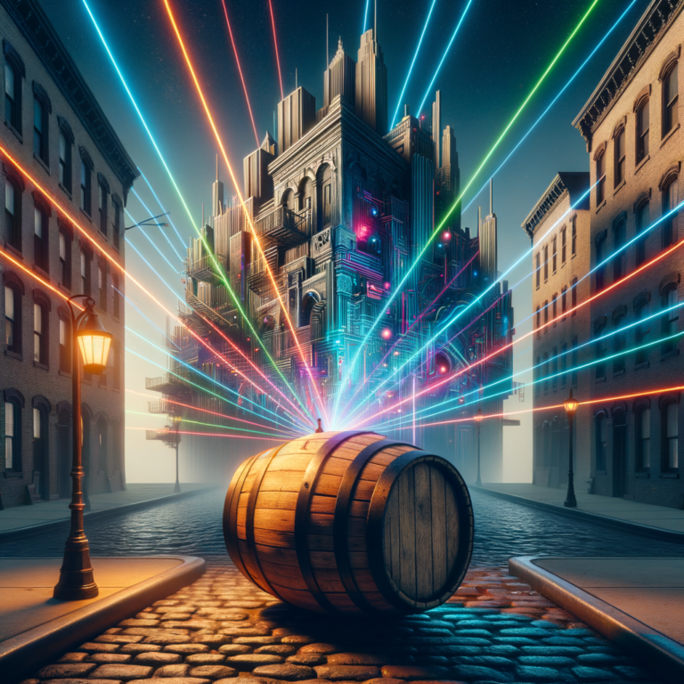 Barrel with laser lights on Brooklyn street corner