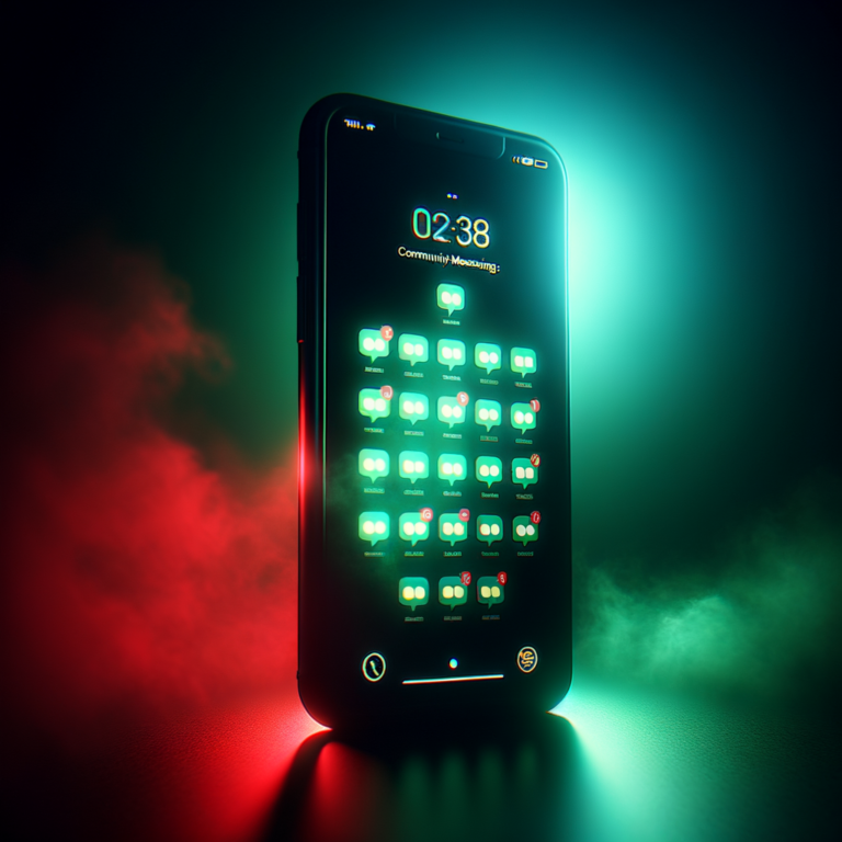 Smartphone with messaging notifications glowing in darkness