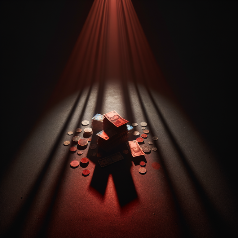 Abstract dark composition of currency in shadows