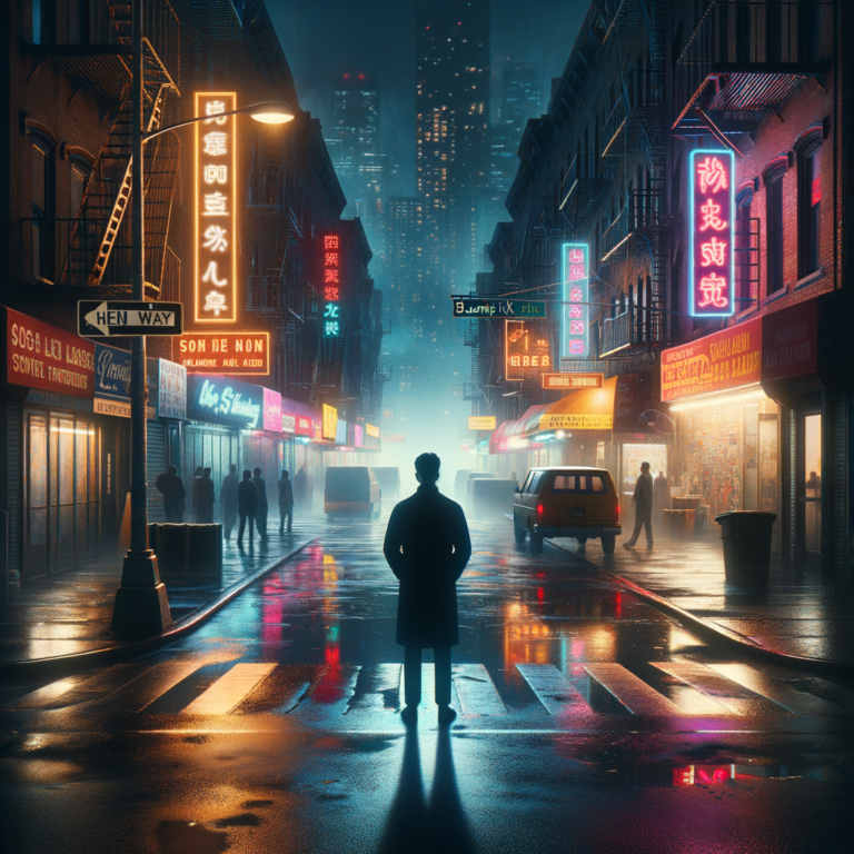 Solitary figure at Bushwick crossroads at night