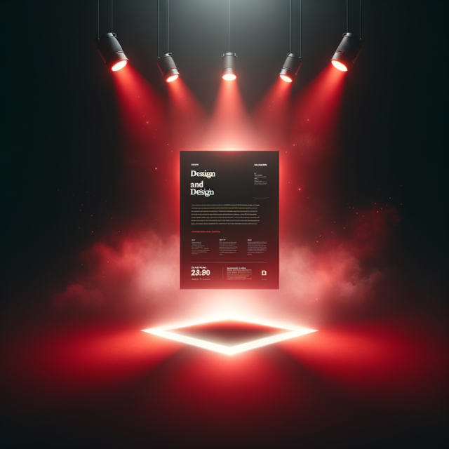 Event flyer design glowing under red spotlights in darkness