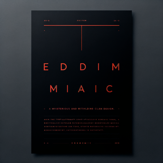Dark minimalist design with stark typography and red accent line