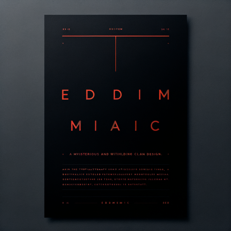 Dark minimalist design with stark typography and red accent line