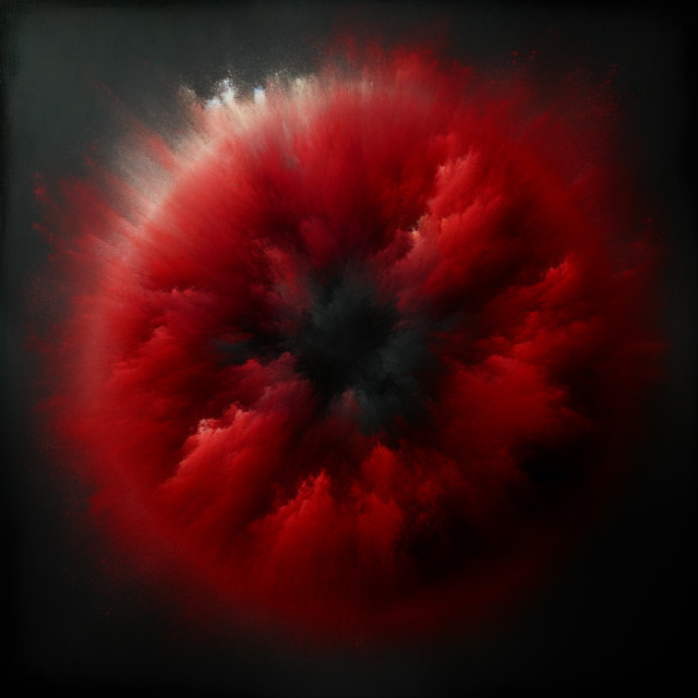 Bold saturated red color field against dark canvas, psychology of color