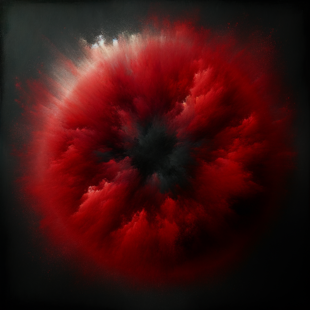 Bold saturated red color field against dark canvas, psychology of color