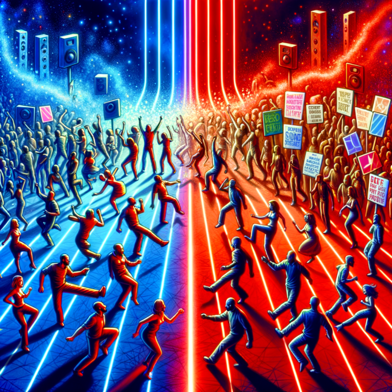 Divided dancefloor representing political tension
