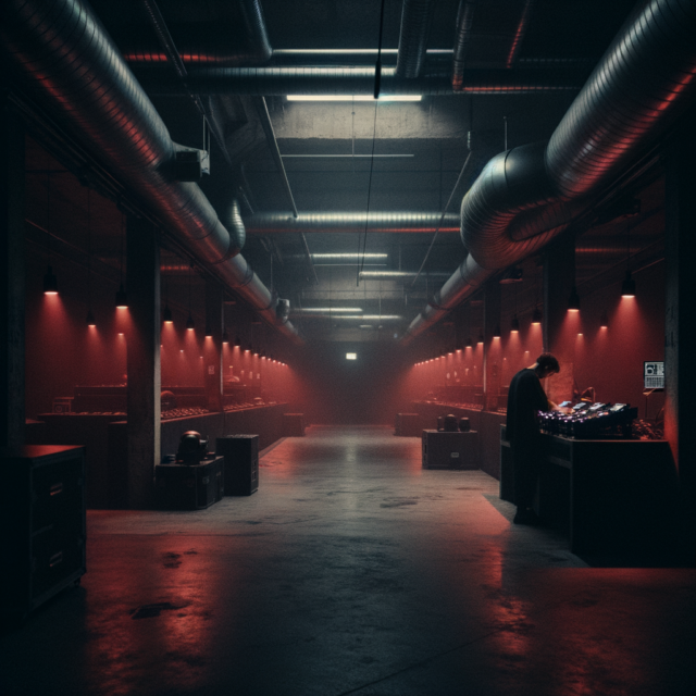 Empty underground venue on Thursday night with DJ setting up