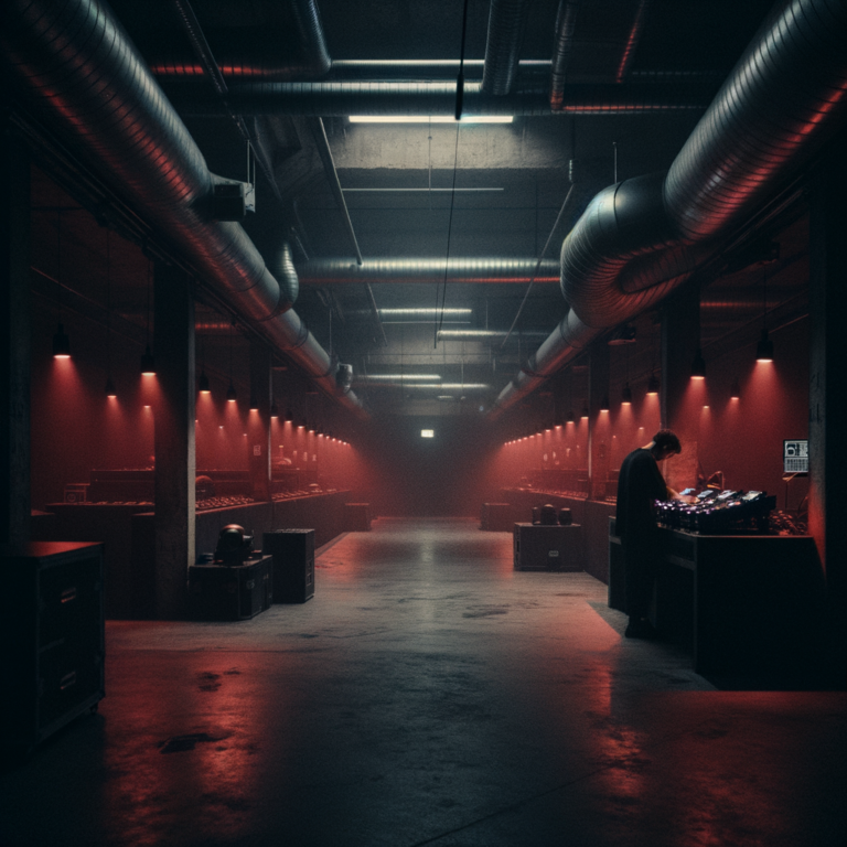 Empty underground venue on Thursday night with DJ setting up