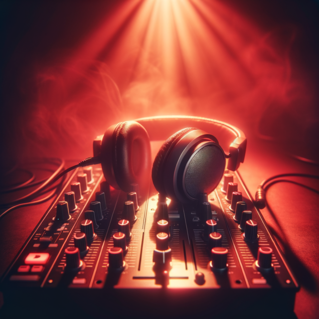 DJ headphones and mixer in dim red light - introversion