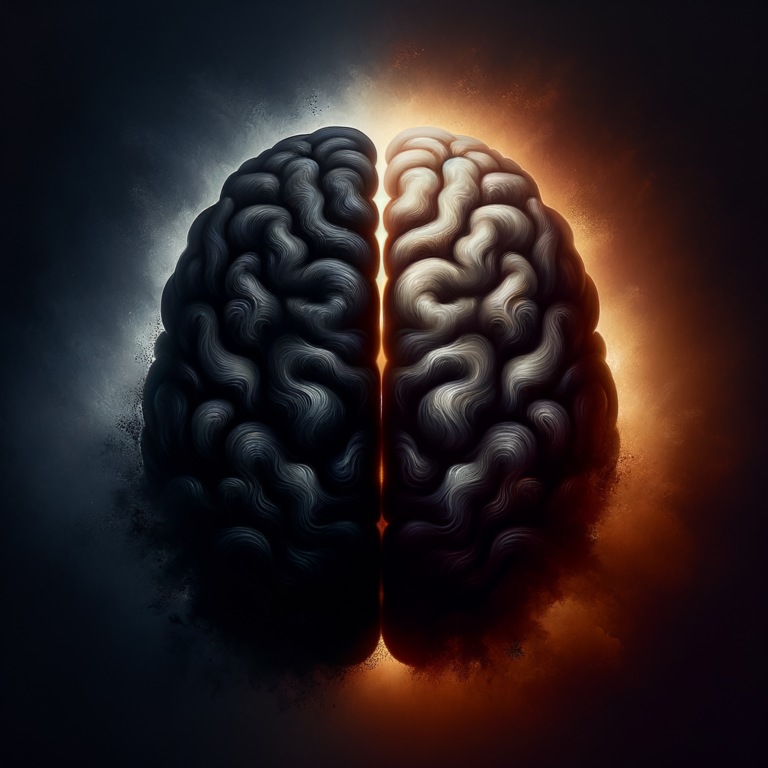Brain split between creative darkness and healing light