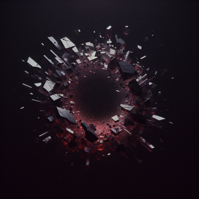 Abstract dark shattered glass in crimson light