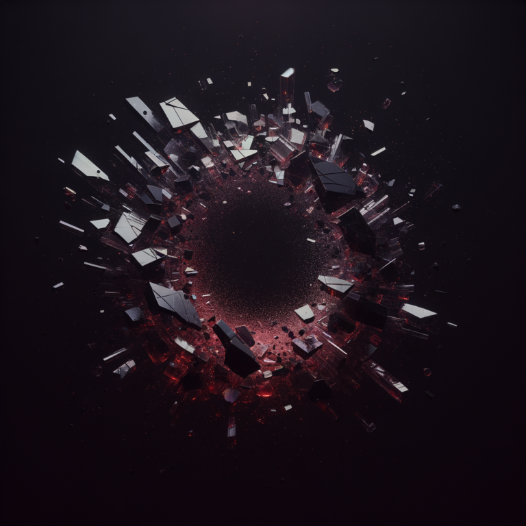 Abstract dark shattered glass in crimson light
