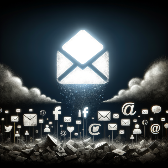 Email symbol floating above crumbling social media - data portability