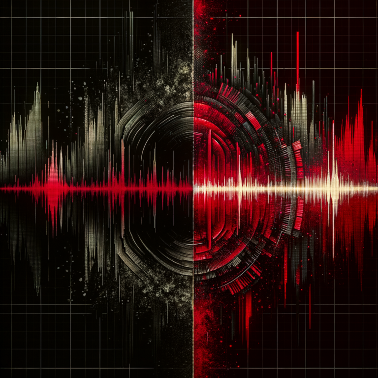 Audio waveform showing quality contrast between full and compressed signal