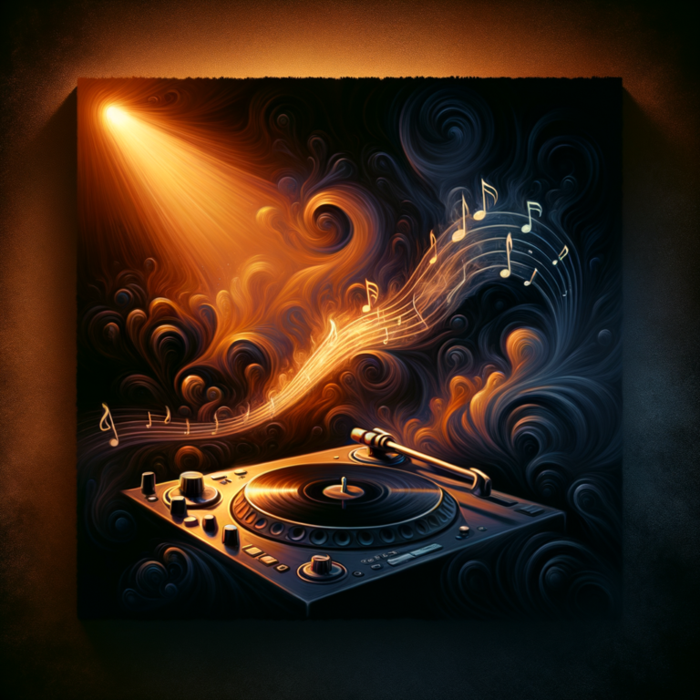 Cigarette smoke transforming into musical notes over mixer