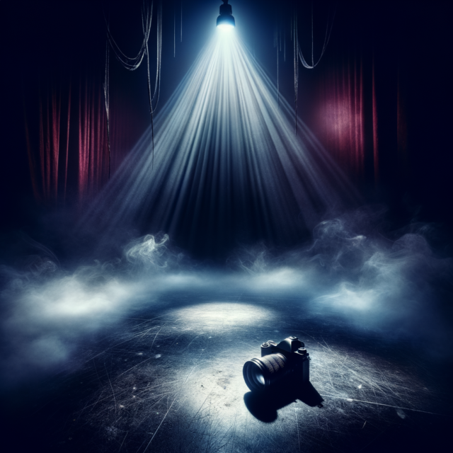 Broken camera on empty dark dancefloor