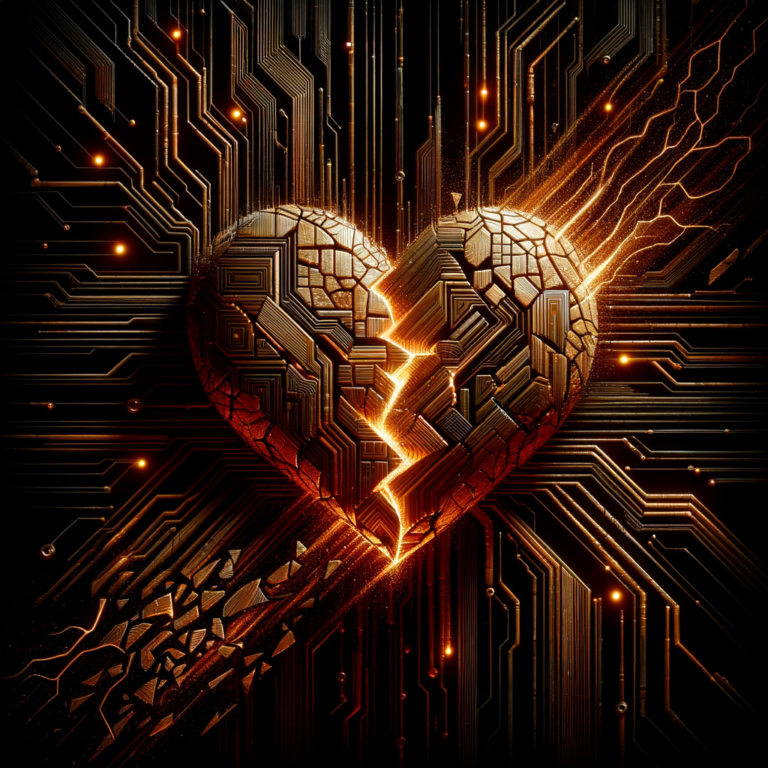 Broken heart transforming into circuit board - pain into output