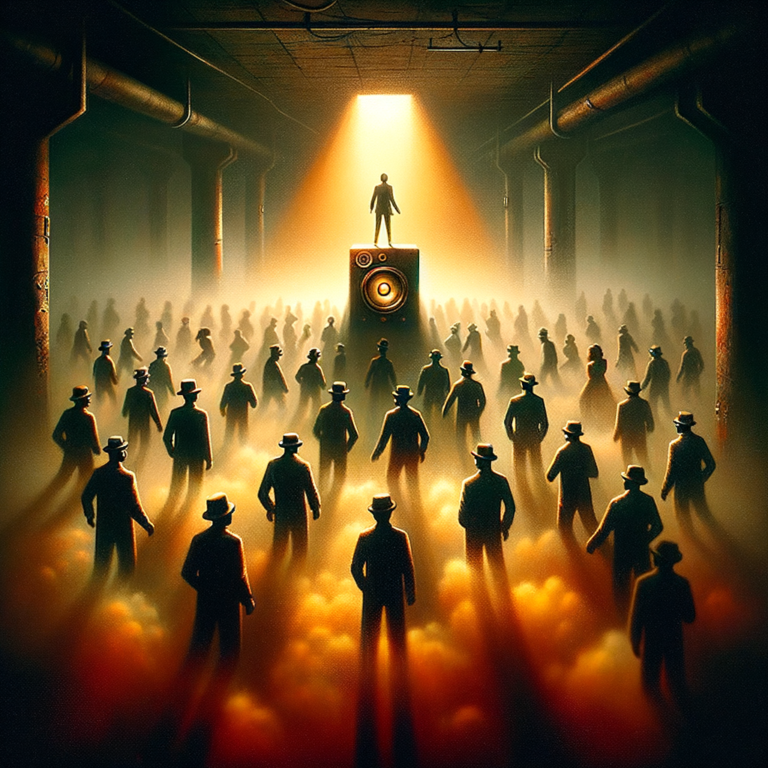 Underground basement rave during lockdown with masked dancers