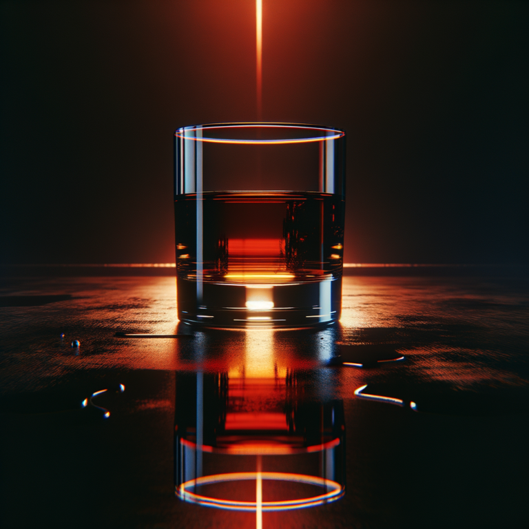 Abstract dark glass with amber liquid on black surface