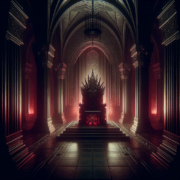 Empty throne in dark temple - leaderless cult concept