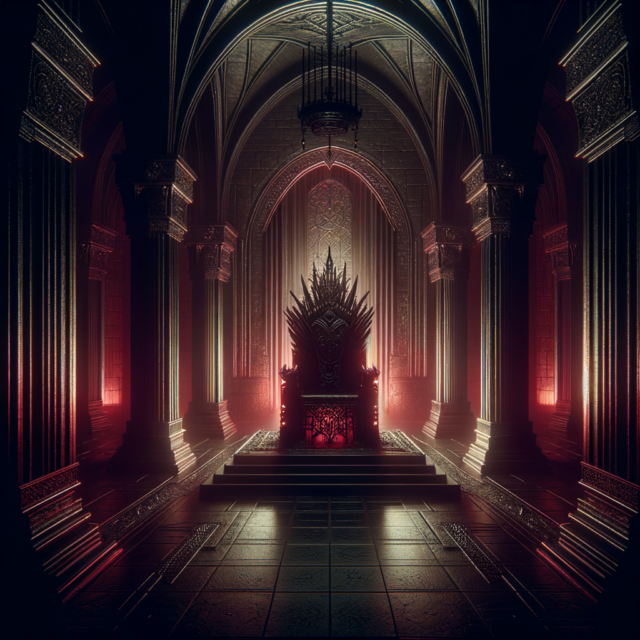Empty throne in dark temple - leaderless cult concept