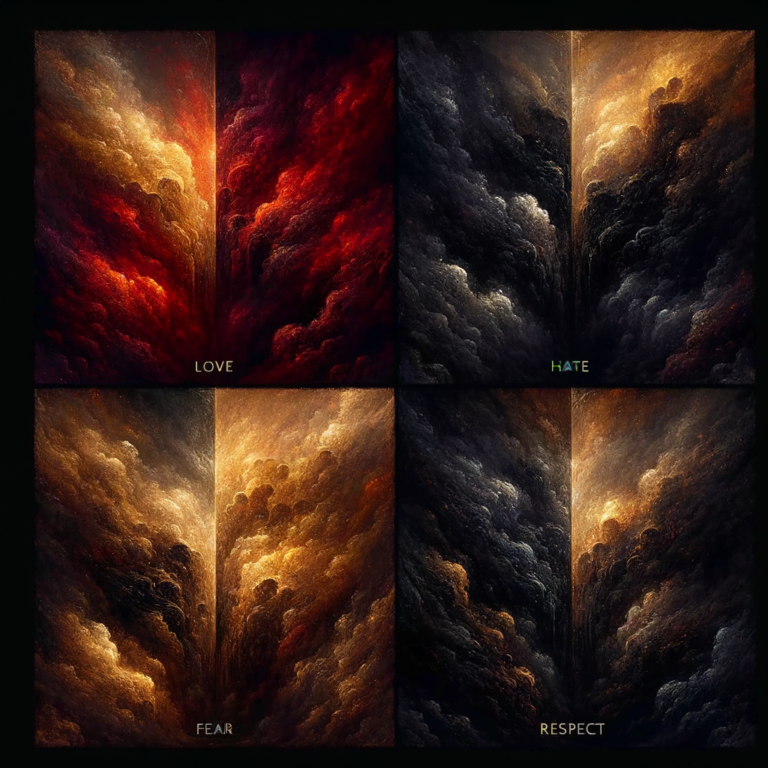 Four quadrants representing love hate fear respect